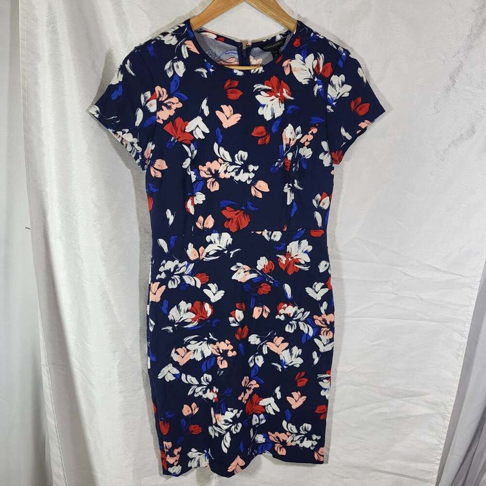 NWT Banana Republic Floral Sheath Dress Size 2P Blue Multi Short Sleeve